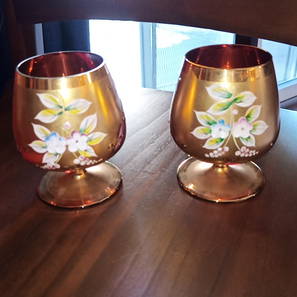 2-Vintage Borske Czech Republic 24 Kt Gold Overlay Brandy Snifter Hand P… - Picture 2 of 7